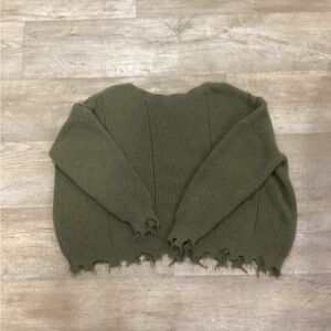 SHEIN Army Green Frayed Hem Sweater
